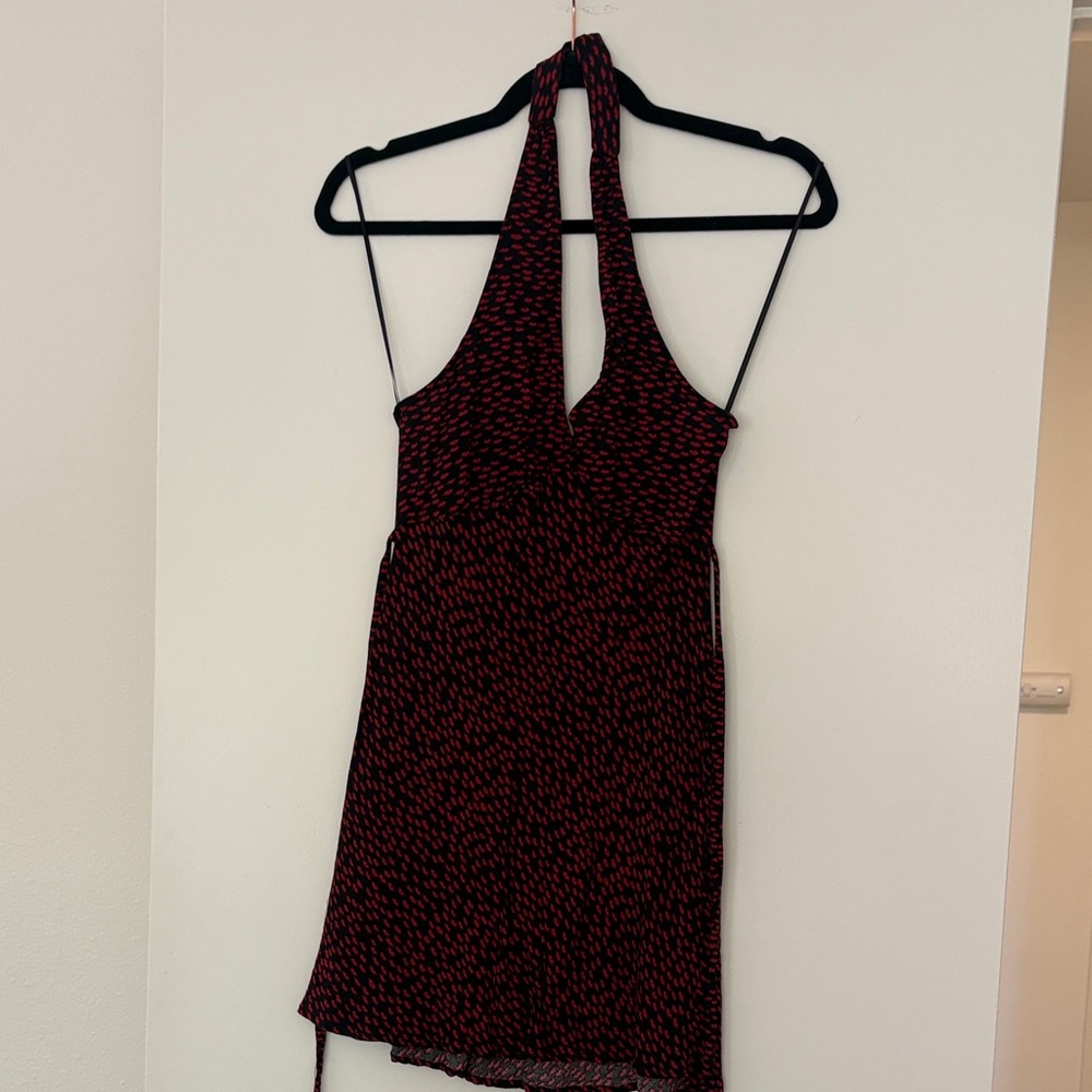 Reformation Red and Black Halter Delanie Dress - Picture 5 of 7